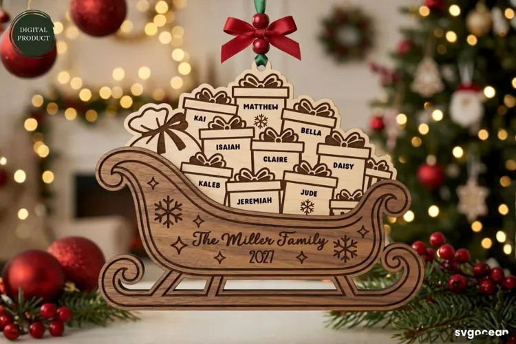 Santa Sleigh Ornament Laser Cut | Glowforge | SVG
