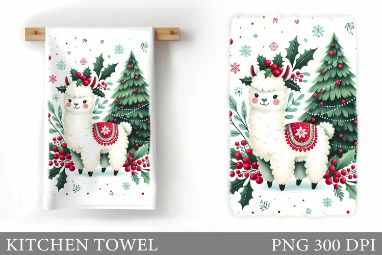 Christmas Lama Kitchen Towel. Christmas Kitchen Towel Design