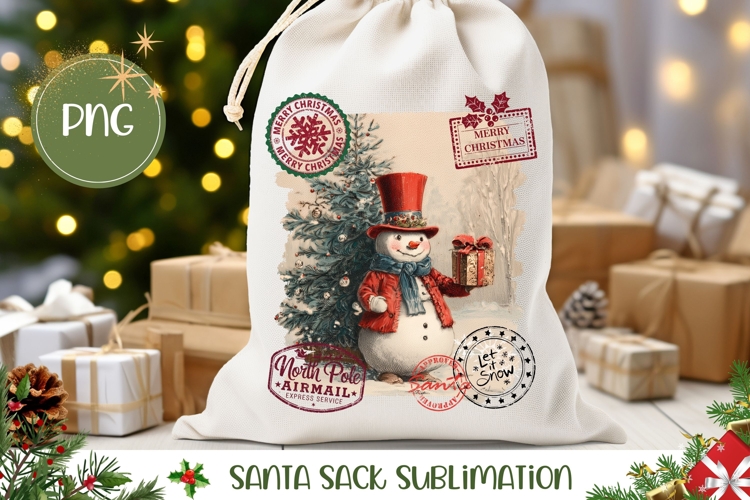 Vintage Snowman Santa Sack, Kids Gift Bag Design