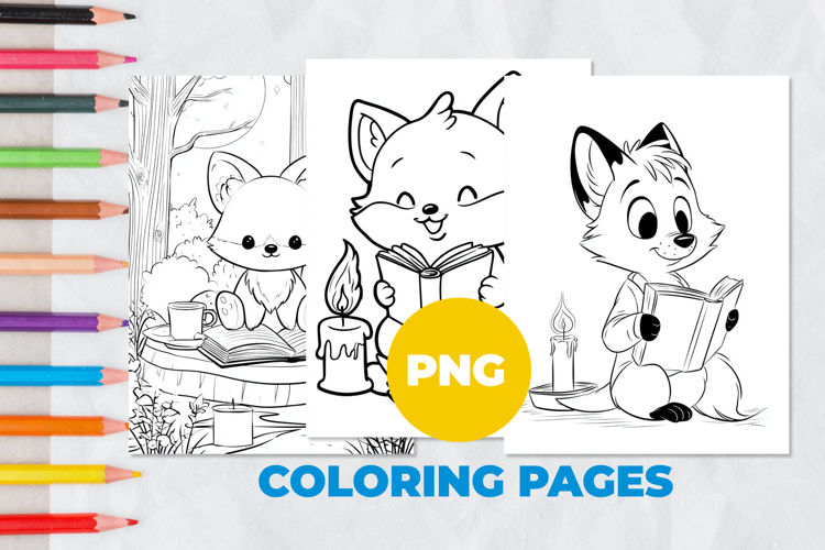 A cute fox is reading a book Coloring Pages | Coloring book