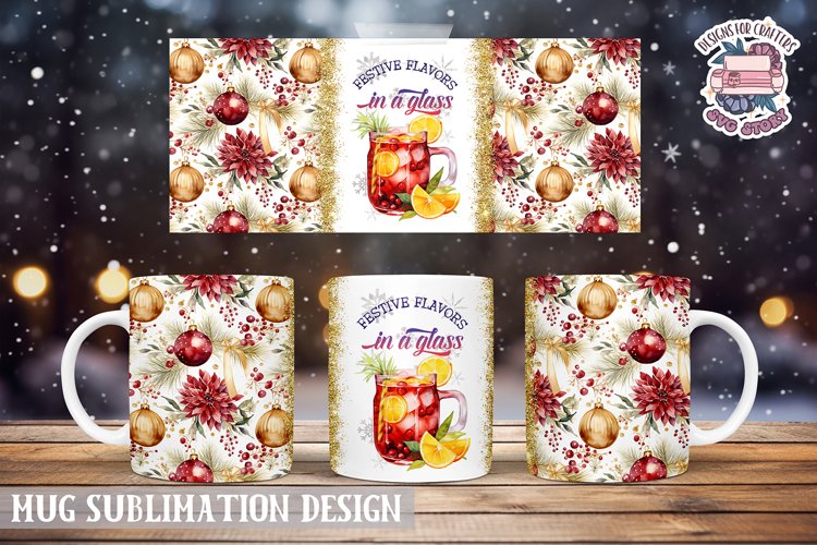 Christmas Mug Wrap Sublimation Festive flavors in a glass example image 1