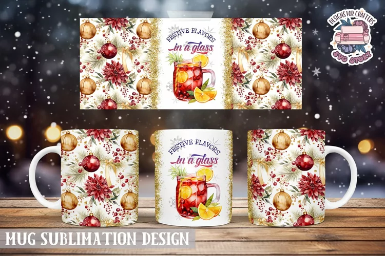 Christmas Mug Wrap Sublimation Festive flavors in a glass