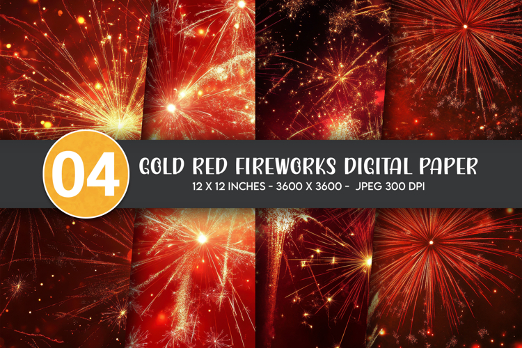 Gold Red Fireworks Digital Paper