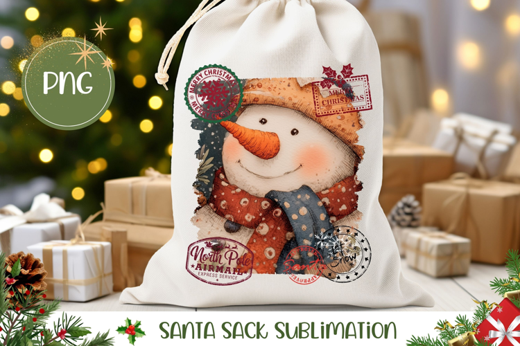Cute Christmas Snowman Santa Sack Template