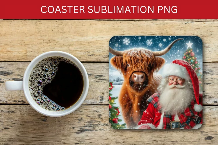 square coaster - santa claus and highland cow