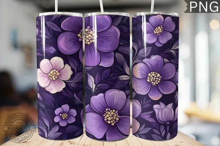 Purple Floral Tumbler Wrap - High Quality 300 Dpi