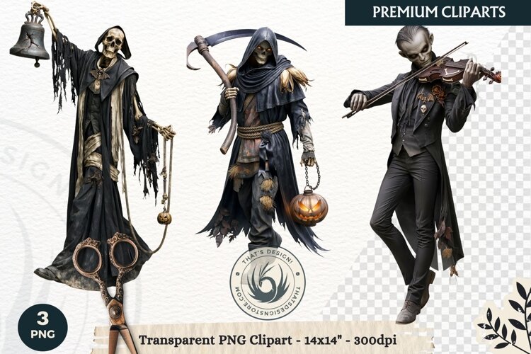 Hollow Eve Procession Halloween Clipart, Horror characters example image 1