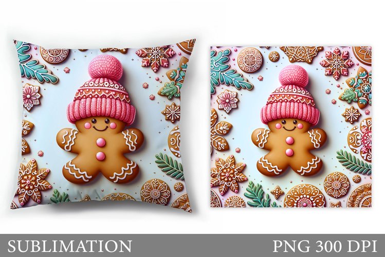 Gingerbread Pillow Design. Christmas Pillow Sublimation example image 1