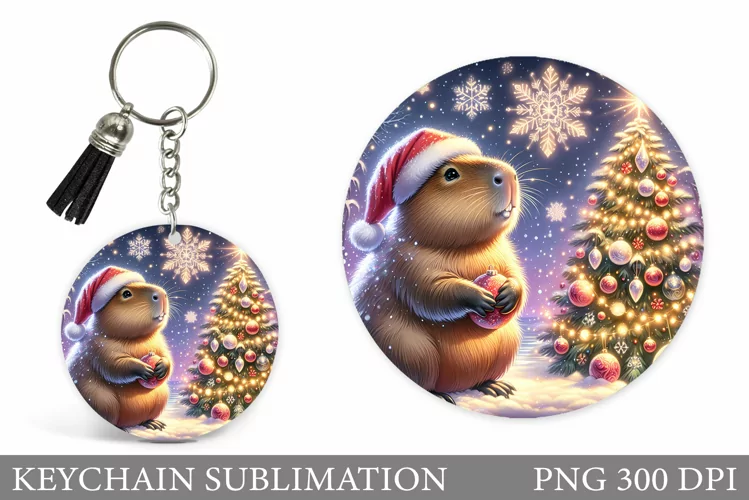 Christmas Capybara Keychain. Christmas Keychain Sublimation