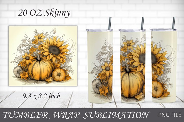 Pumpkin with sunflowers tumbler, Fall Autumn tumbler wrap