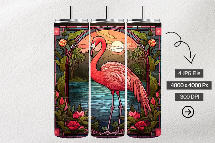 Flamingo Stained Glass Square Coaster - 04 Variations