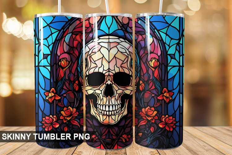 Stained Glass Halloween Skull | Skull 20 oz Skinny Tumbler