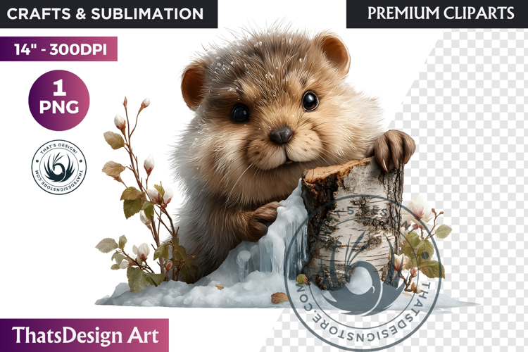 Beaver Watercolor Winter Wildlife Arctic Animal Clipart PNG