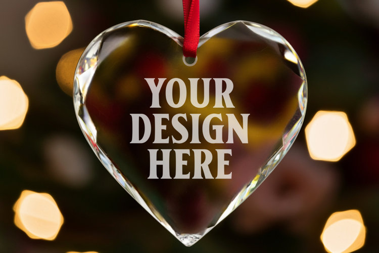 Christmas Heart Crystal Glass Ornaments Mockup