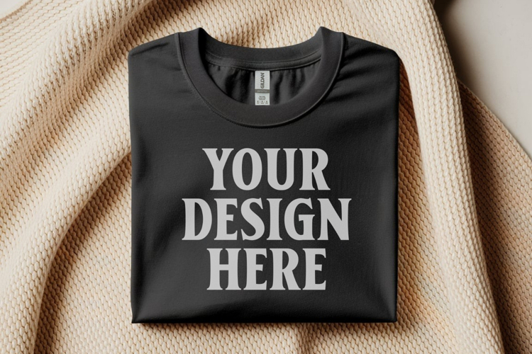 Gildan 64000 Black Folded T-Shirt Mockup | Flat Lay Unisex