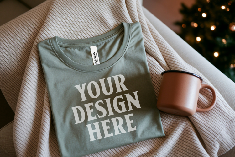 Christmas Bella Canvas 3001 Heather Olive Folded Tshirt Mock