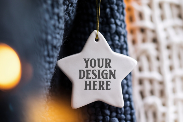 Christmas Star Ceramic Ornaments Mockup | Holiday Star Ornam