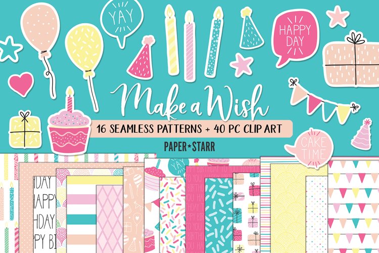 Birthday Party Digital Paper Clipart Set
