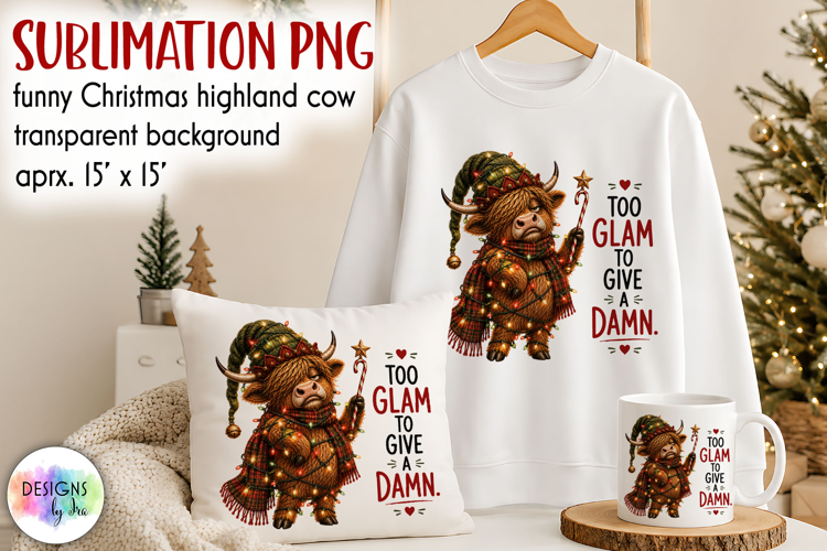 Funny Christmas Highland Cow Sublimation PNG