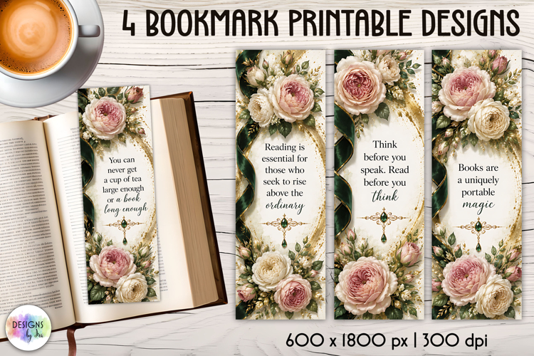 Garden Rose Book Lover Printable Bookmark Designs