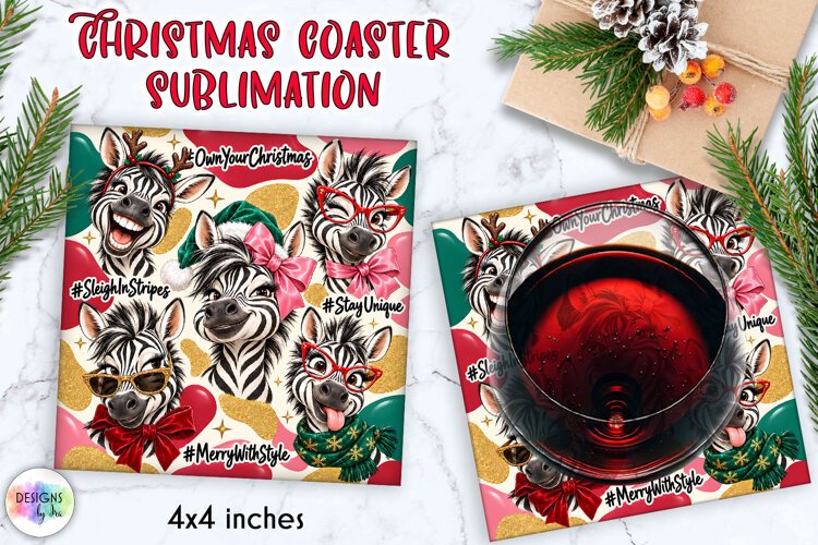 Funny Christmas Zebra Coaster Sublimation example image 1