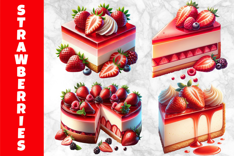 Strawberry Cheesecake Clipart, Fresh Strawberry Dessert PNG