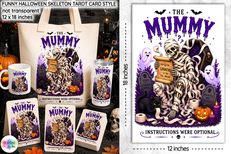 Funny Halloween Tarot Card, Funny Mummy Halloween Skeleton