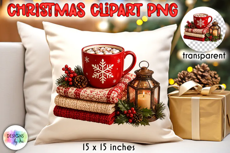 Christmas Cocoa Books and Lantern Clipart PNG