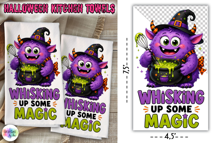 Halloween Kitchen Towel PNG, Whisking Up Some Magic