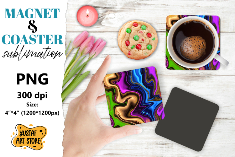 Abstract paint magnet/coaster sublimation. Fluid art