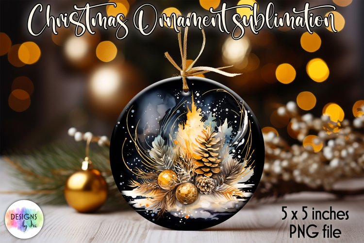 Christmas Tree Ornament | Alcohol Ink Golden Ornament example image 1