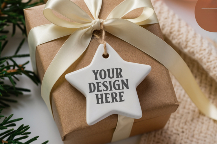 Christmas Star Ceramic Ornament Mockup | Holiday Star Tree