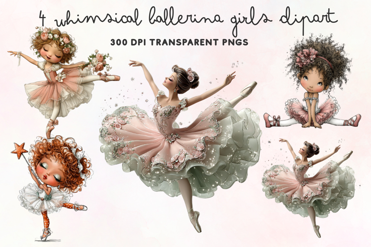 Whimsical Ballerina Girls Clipart PNG example image 1