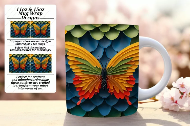 Vibrant Butterfly Spring: 3D Mug Wrap