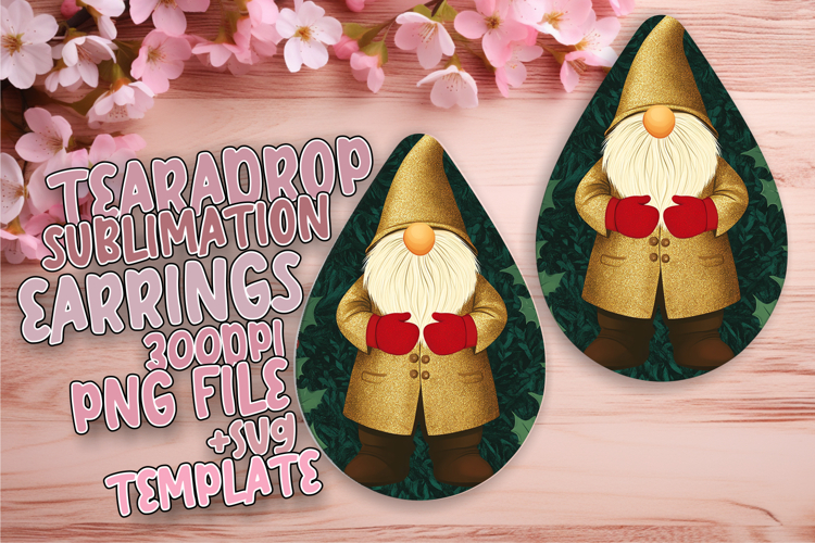Chic Teardrop Earrings Template PNG , Gnome