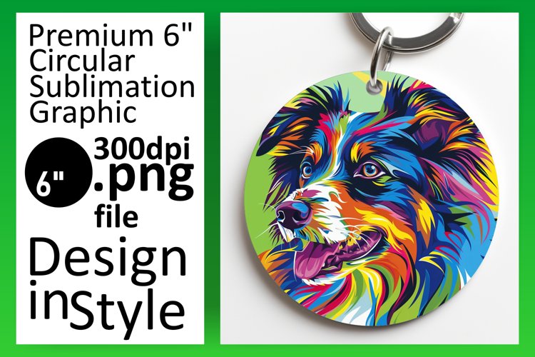 Playful Dog Round Design Keychain Sublimation Art