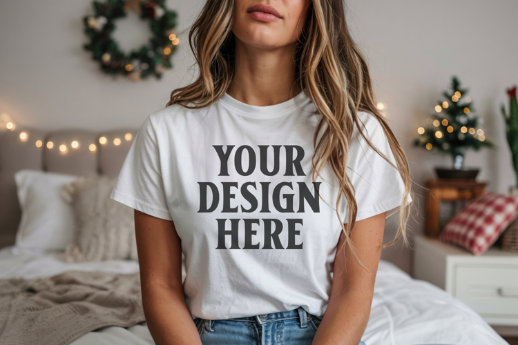 Bella Canvas 3001 White Christmas Shirt Mockup, Trandy