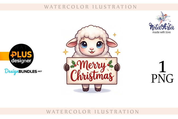 Christmas Sheep in Watercolor Style