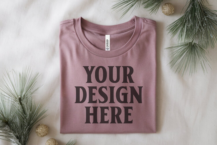 Christmas Bella Canvas 3001 Heather Mauve Folded Tshirt Mock example image 1