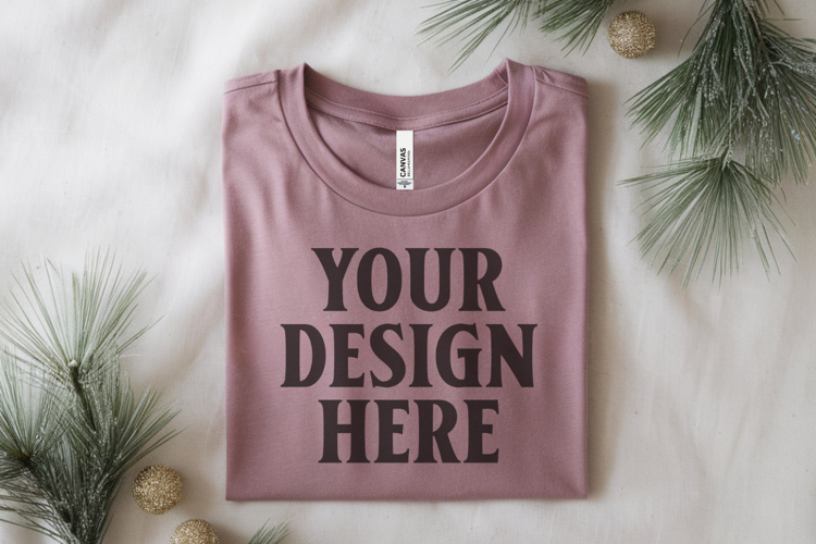 Christmas Bella Canvas 3001 Heather Mauve Folded Tshirt Mock