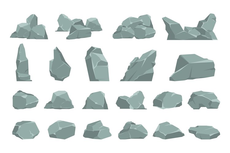 Cartoon stones. Heavy gray boulder. Rough solid natural mate example image 1