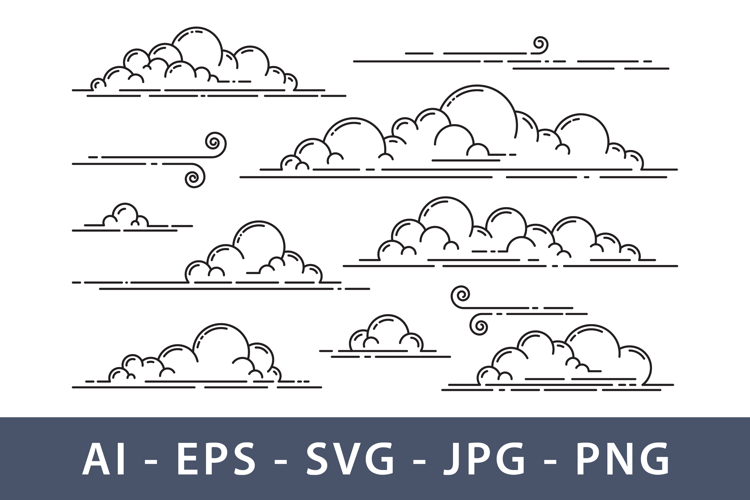 Clouds with simple line art elegant design.