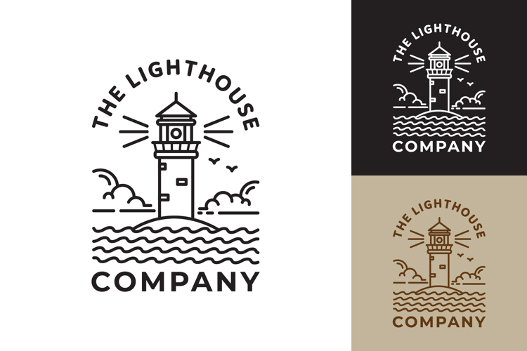 Minimalist lighthouse line art logo
