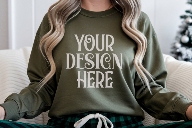 Christmas Gildan 18000 Military Green Crewneck Sweatshirt Mo