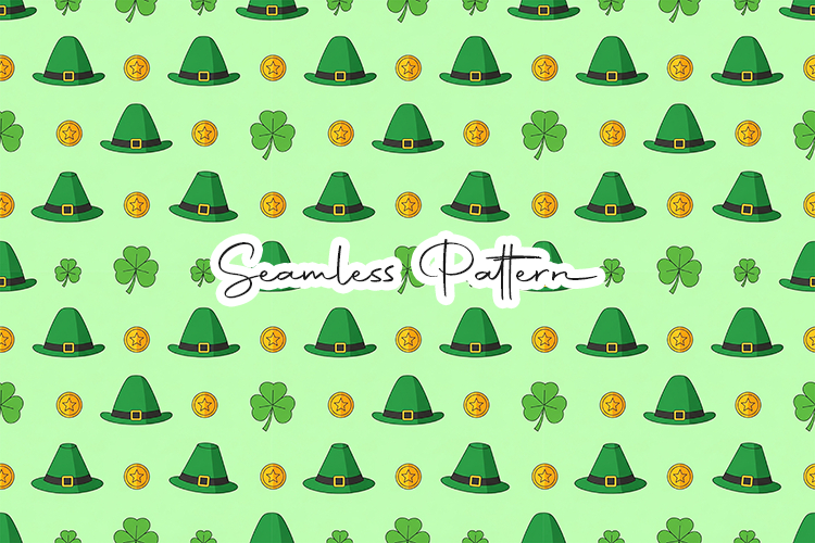 St Patricks Day Icon Seamless Pattern - Leprechaun & Clovers