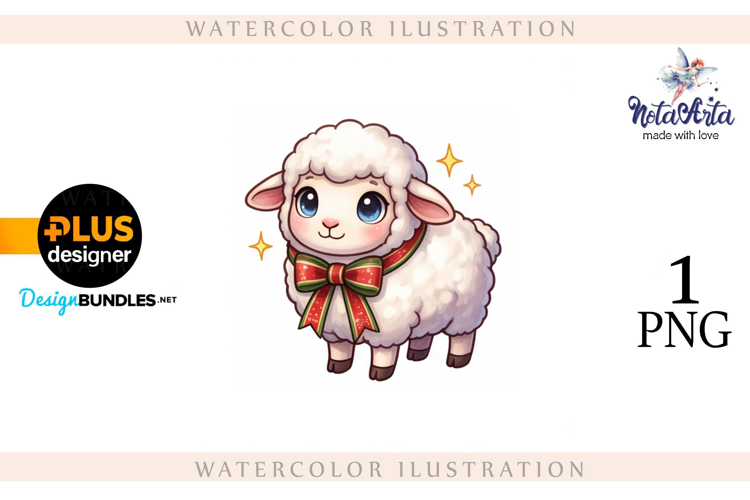 Christmas Sheep in Watercolor Style