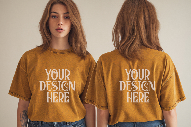 Mustard Comfort Colors 1717 Front & back T shirt Mockup