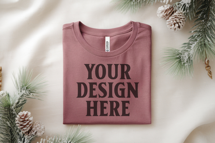 Christmas Bella Canvas 3001 Heather Mauve Folded Tshirt Mock