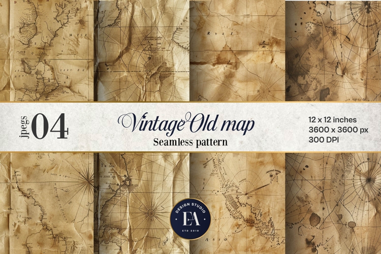 Vintage World Maps Pattern, Junk journal papers