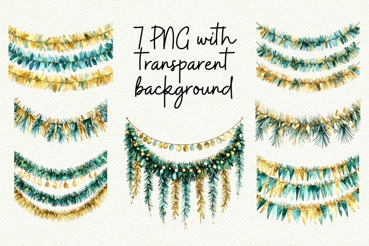 Vintage Christmas Garland Clipart Retro Christmas PNG